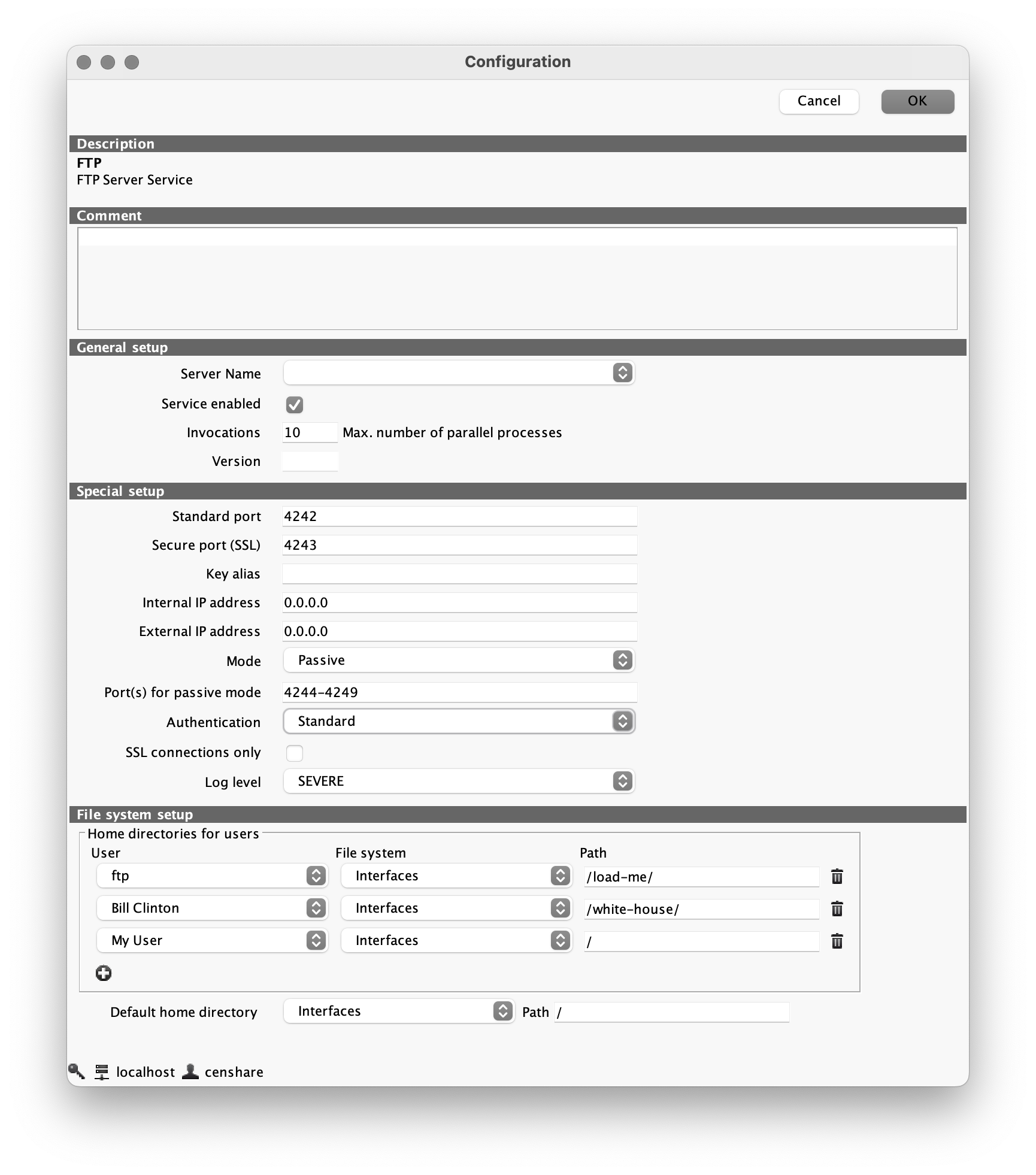 Setting up the FTP service in the Admin-Client